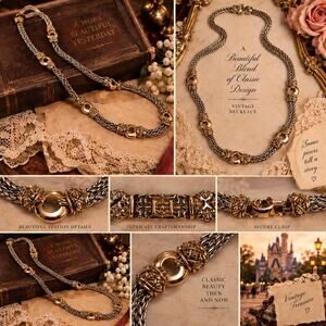 antique rhodium coated John Medeiros necklace gold circle accents